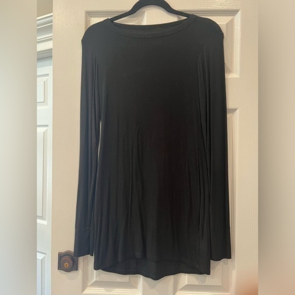 MICHAEL LAUREN BLACK RIBBED LONG SLEEVE T-SHIRT DRESS SIZE XS - Picture 1 of 7